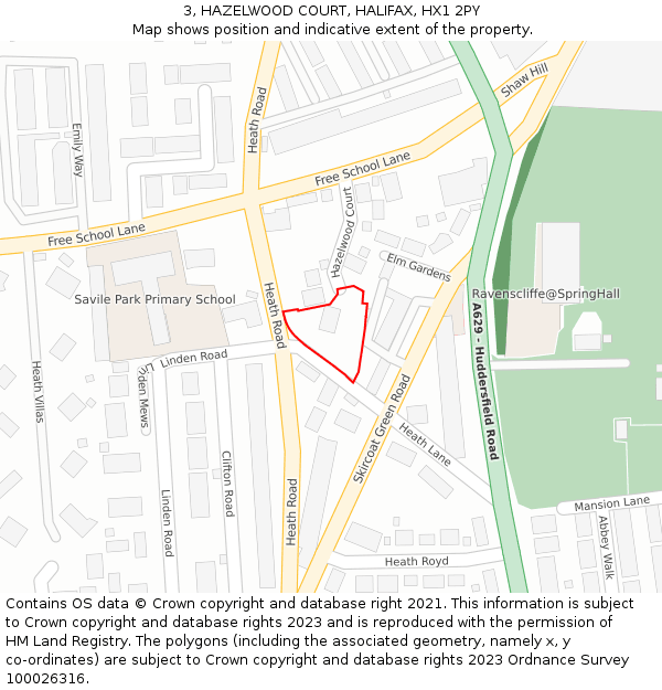 3, HAZELWOOD COURT, HALIFAX, HX1 2PY: Location map and indicative extent of plot