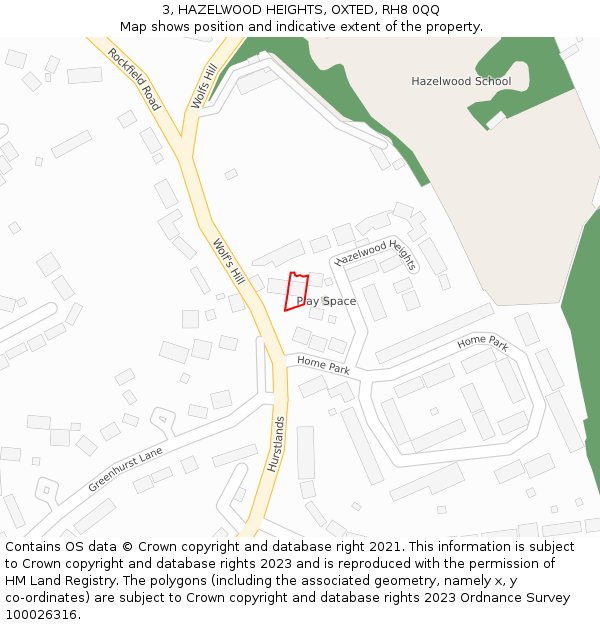 3, HAZELWOOD HEIGHTS, OXTED, RH8 0QQ: Location map and indicative extent of plot