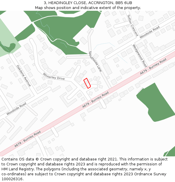 3, HEADINGLEY CLOSE, ACCRINGTON, BB5 6UB: Location map and indicative extent of plot