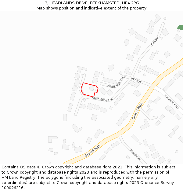 3, HEADLANDS DRIVE, BERKHAMSTED, HP4 2PG: Location map and indicative extent of plot