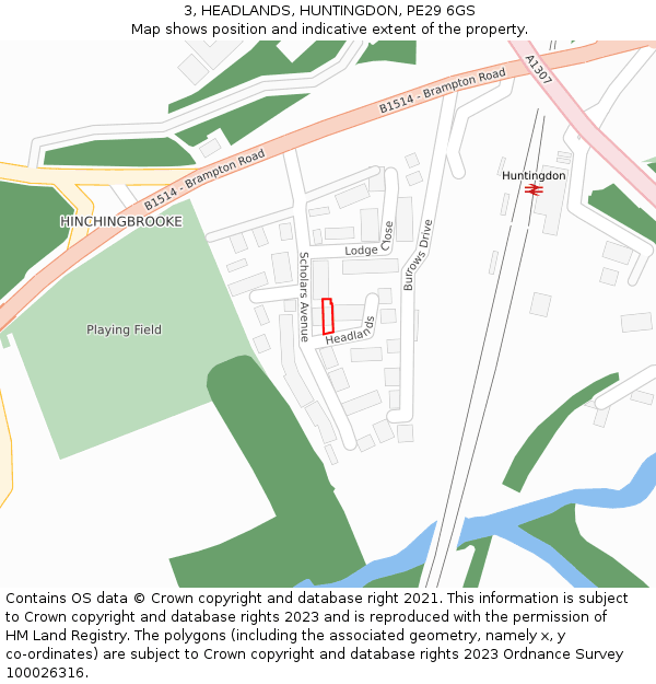 3, HEADLANDS, HUNTINGDON, PE29 6GS: Location map and indicative extent of plot