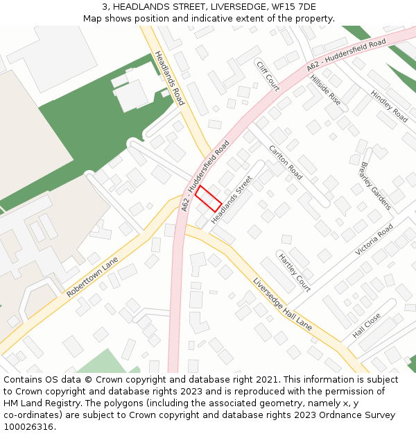 3, HEADLANDS STREET, LIVERSEDGE, WF15 7DE: Location map and indicative extent of plot