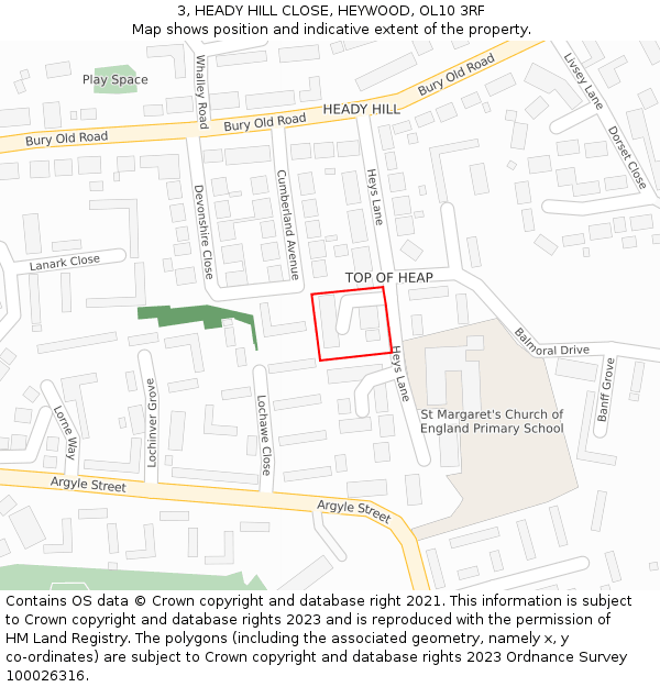 3, HEADY HILL CLOSE, HEYWOOD, OL10 3RF: Location map and indicative extent of plot