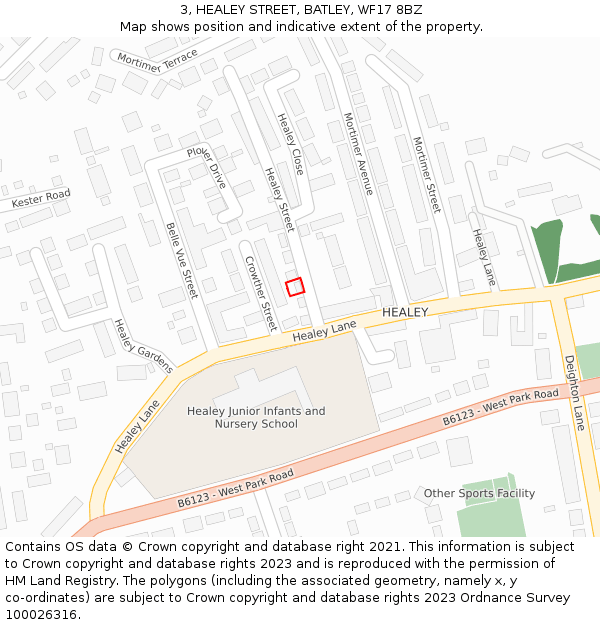 3, HEALEY STREET, BATLEY, WF17 8BZ: Location map and indicative extent of plot