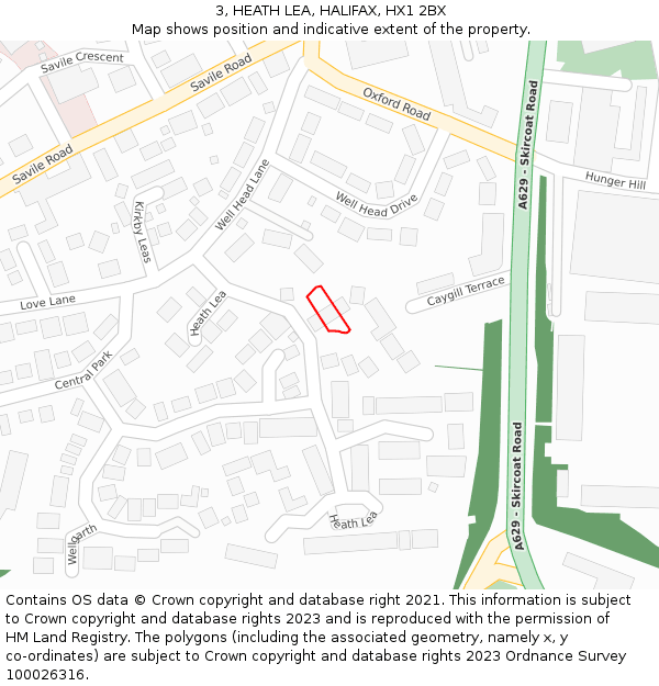 3, HEATH LEA, HALIFAX, HX1 2BX: Location map and indicative extent of plot