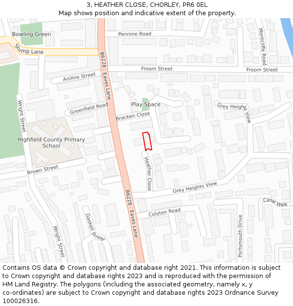 3, HEATHER CLOSE, CHORLEY, PR6 0EL: Location map and indicative extent of plot