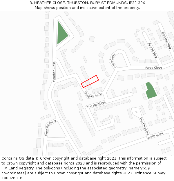 3, HEATHER CLOSE, THURSTON, BURY ST EDMUNDS, IP31 3PX: Location map and indicative extent of plot