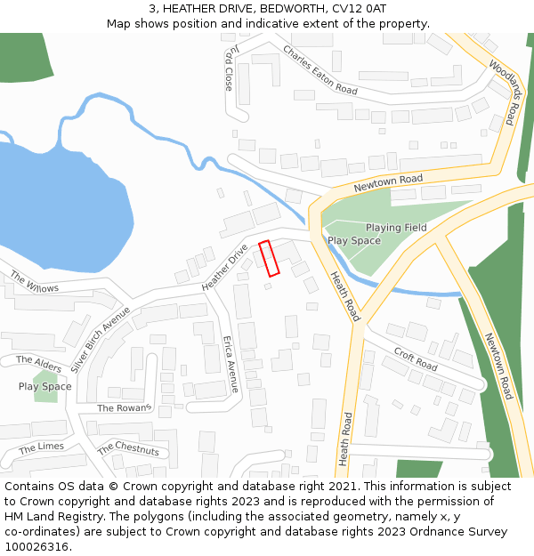 3, HEATHER DRIVE, BEDWORTH, CV12 0AT: Location map and indicative extent of plot