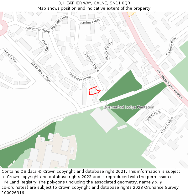 3, HEATHER WAY, CALNE, SN11 0QR: Location map and indicative extent of plot