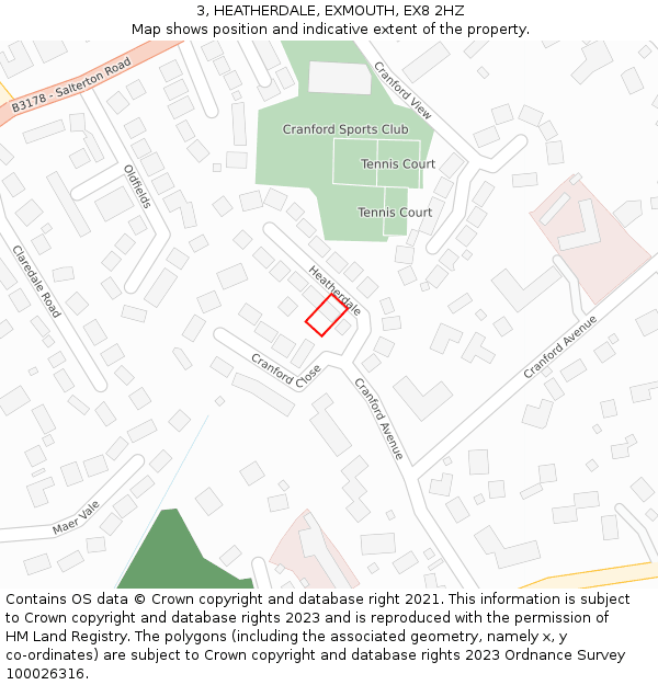 3, HEATHERDALE, EXMOUTH, EX8 2HZ: Location map and indicative extent of plot