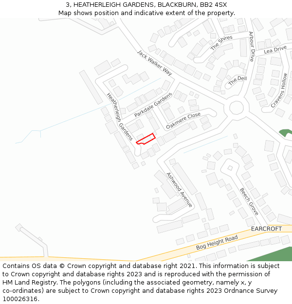 3, HEATHERLEIGH GARDENS, BLACKBURN, BB2 4SX: Location map and indicative extent of plot
