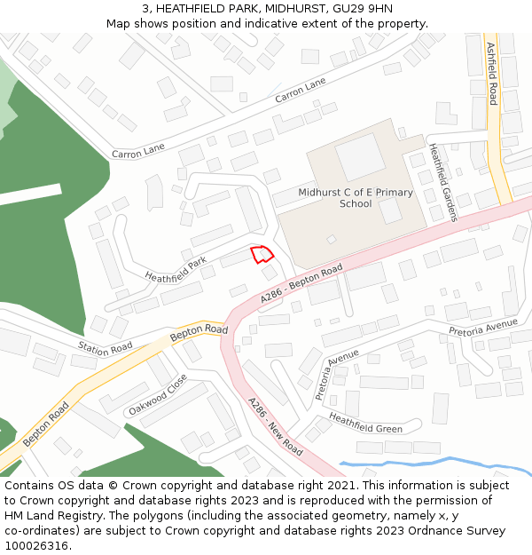 3, HEATHFIELD PARK, MIDHURST, GU29 9HN: Location map and indicative extent of plot