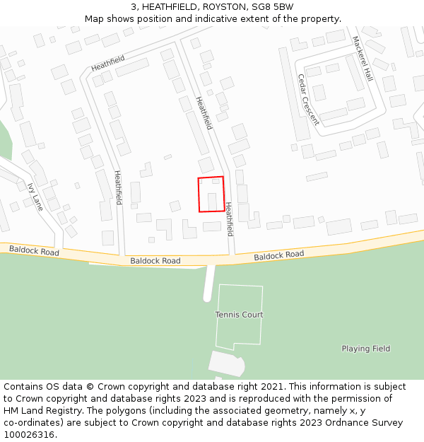 3, HEATHFIELD, ROYSTON, SG8 5BW: Location map and indicative extent of plot