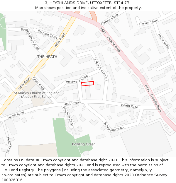 3, HEATHLANDS DRIVE, UTTOXETER, ST14 7BL: Location map and indicative extent of plot