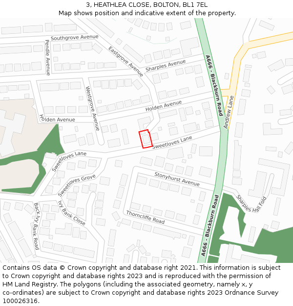 3, HEATHLEA CLOSE, BOLTON, BL1 7EL: Location map and indicative extent of plot