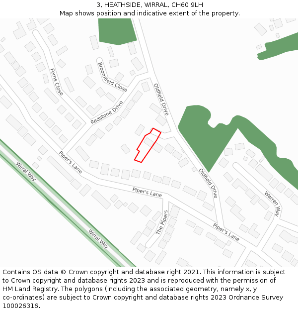 3, HEATHSIDE, WIRRAL, CH60 9LH: Location map and indicative extent of plot