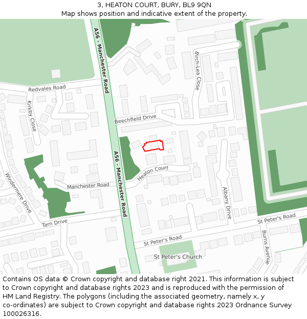 3, HEATON COURT, BURY, BL9 9QN: Location map and indicative extent of plot