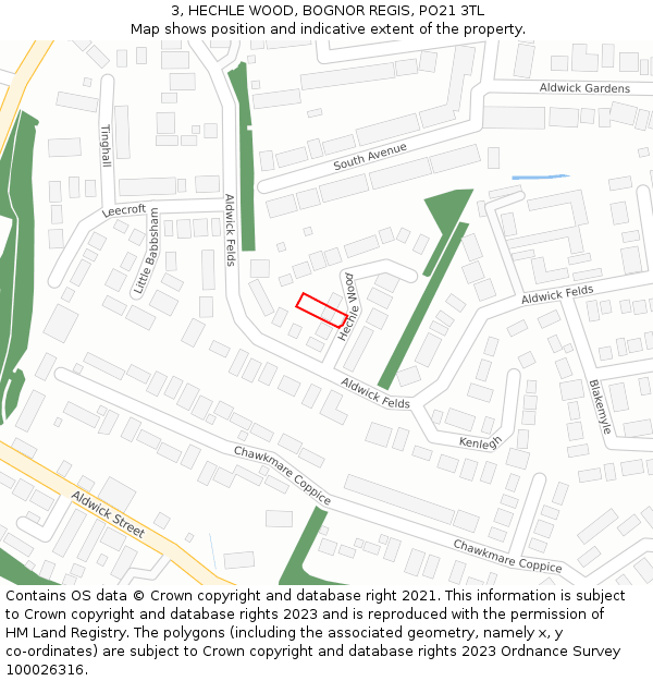 3, HECHLE WOOD, BOGNOR REGIS, PO21 3TL: Location map and indicative extent of plot