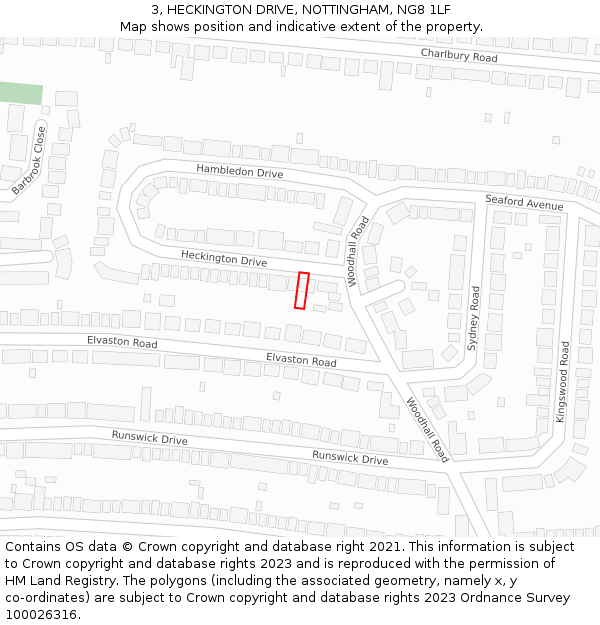 3, HECKINGTON DRIVE, NOTTINGHAM, NG8 1LF: Location map and indicative extent of plot