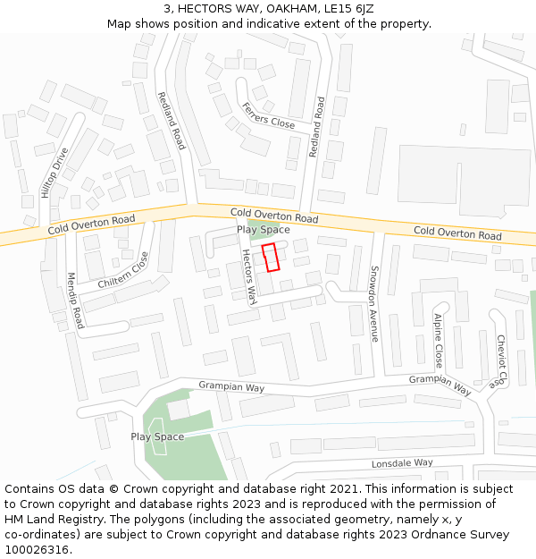 3, HECTORS WAY, OAKHAM, LE15 6JZ: Location map and indicative extent of plot