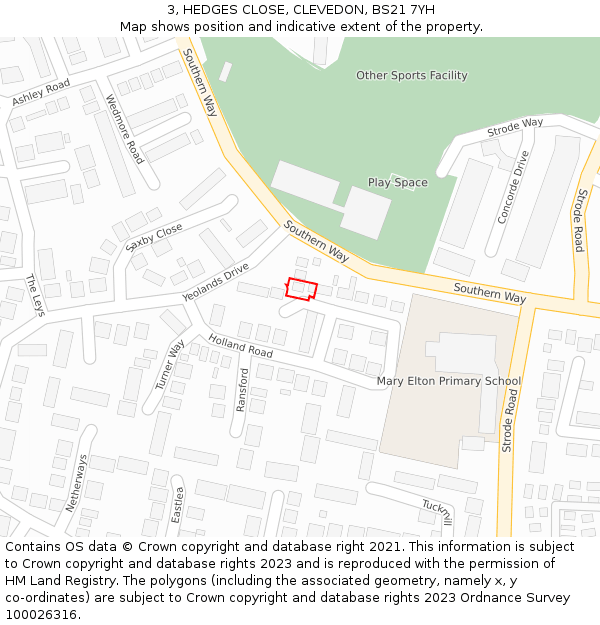 3, HEDGES CLOSE, CLEVEDON, BS21 7YH: Location map and indicative extent of plot