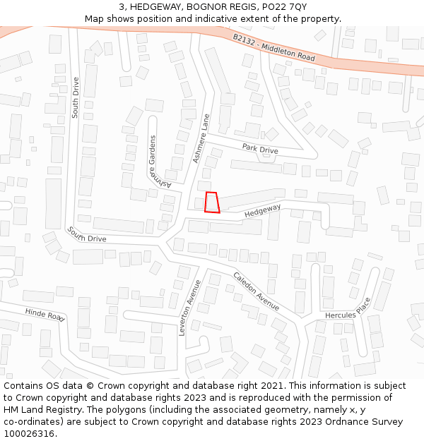 3, HEDGEWAY, BOGNOR REGIS, PO22 7QY: Location map and indicative extent of plot