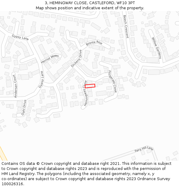 3, HEMINGWAY CLOSE, CASTLEFORD, WF10 3PT: Location map and indicative extent of plot