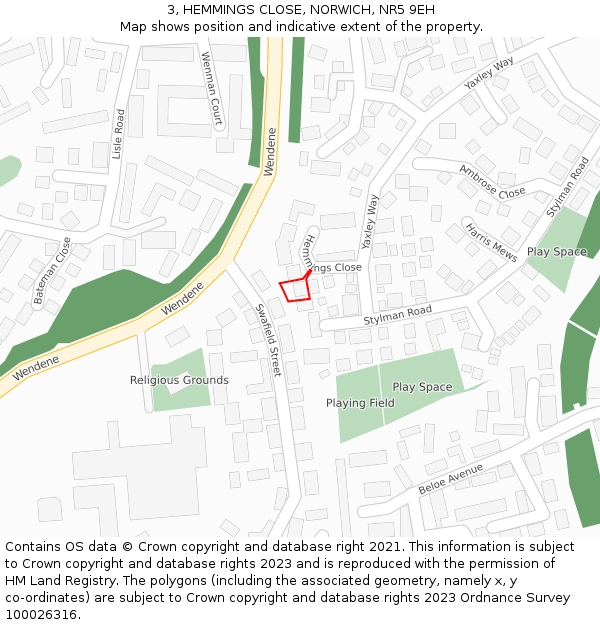 3, HEMMINGS CLOSE, NORWICH, NR5 9EH: Location map and indicative extent of plot