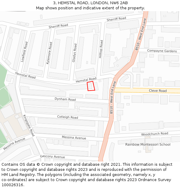 3, HEMSTAL ROAD, LONDON, NW6 2AB: Location map and indicative extent of plot