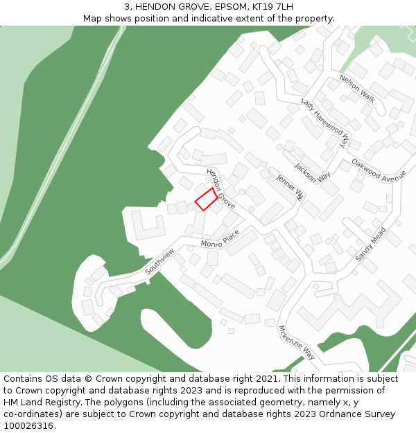 3, HENDON GROVE, EPSOM, KT19 7LH: Location map and indicative extent of plot