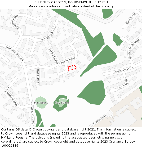 3, HENLEY GARDENS, BOURNEMOUTH, BH7 7EH: Location map and indicative extent of plot