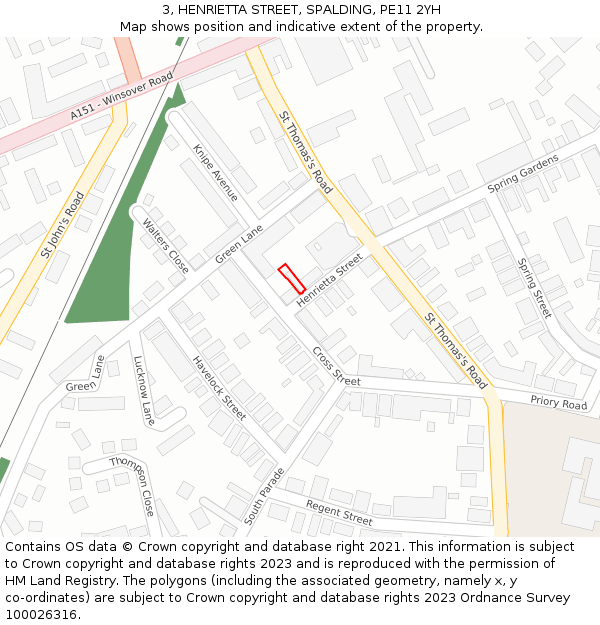 3, HENRIETTA STREET, SPALDING, PE11 2YH: Location map and indicative extent of plot