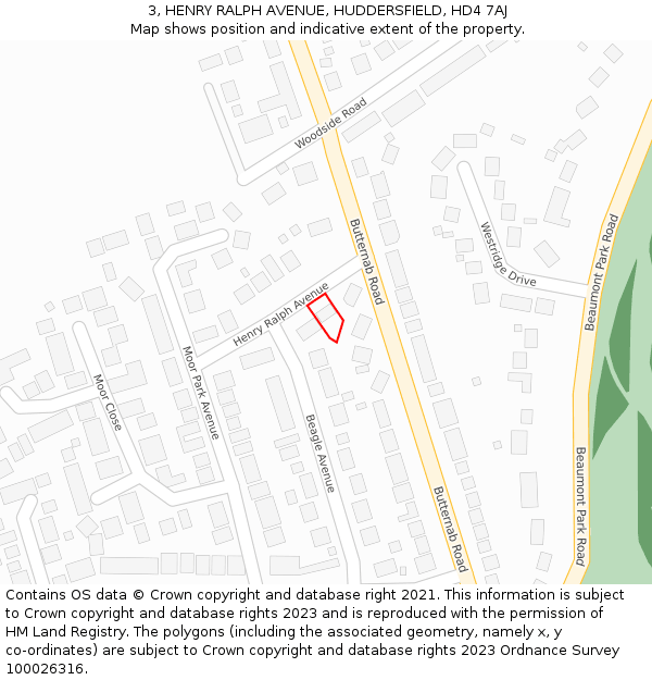 3, HENRY RALPH AVENUE, HUDDERSFIELD, HD4 7AJ: Location map and indicative extent of plot