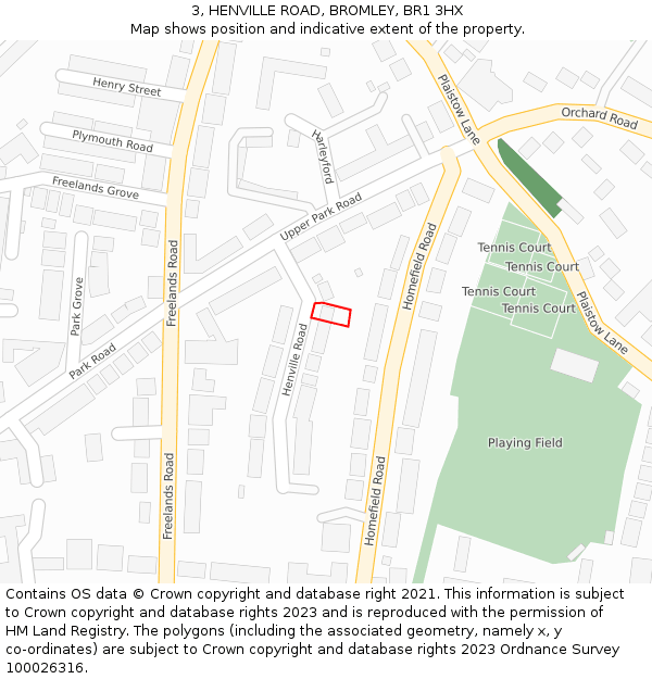 3, HENVILLE ROAD, BROMLEY, BR1 3HX: Location map and indicative extent of plot