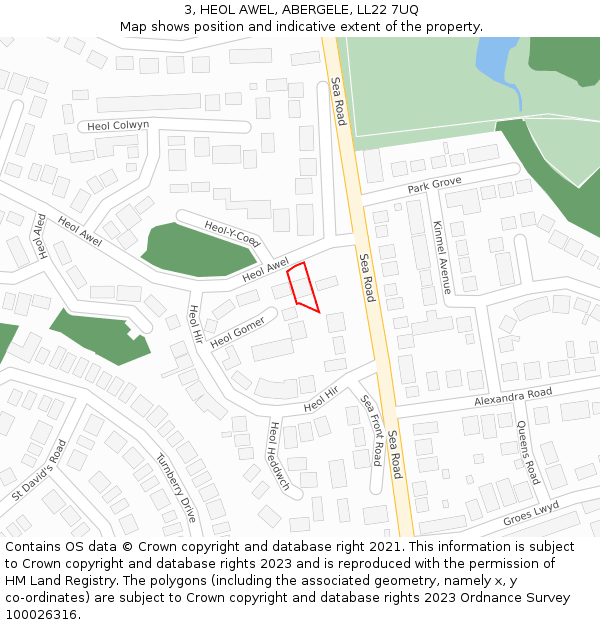 3, HEOL AWEL, ABERGELE, LL22 7UQ: Location map and indicative extent of plot