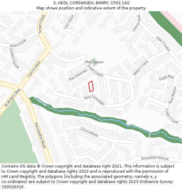 3, HEOL CORSWIGEN, BARRY, CF63 1AS: Location map and indicative extent of plot