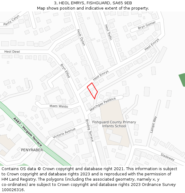 3, HEOL EMRYS, FISHGUARD, SA65 9EB: Location map and indicative extent of plot