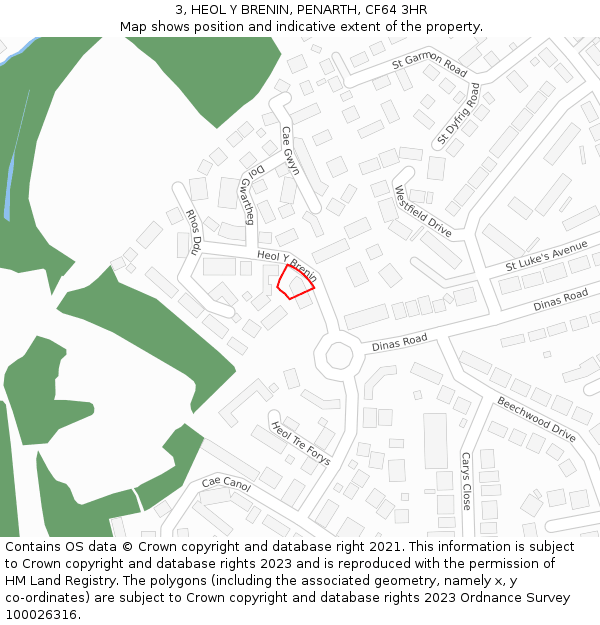 3, HEOL Y BRENIN, PENARTH, CF64 3HR: Location map and indicative extent of plot