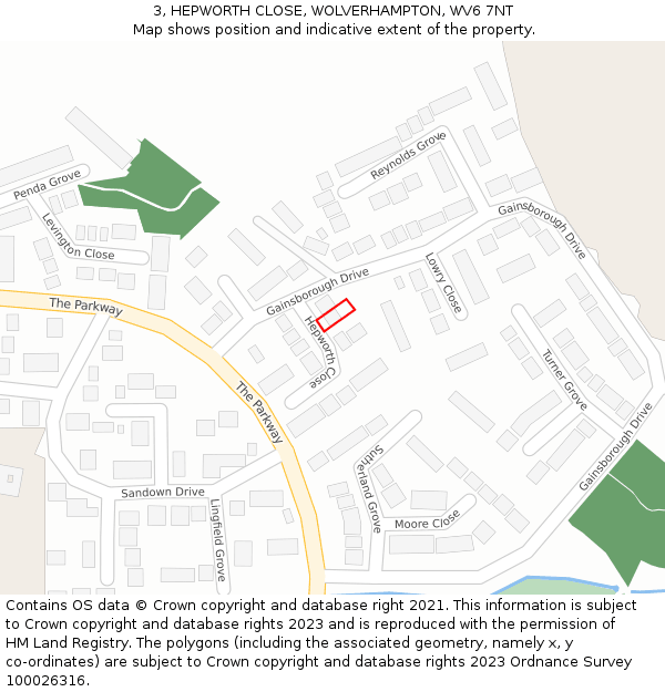 3, HEPWORTH CLOSE, WOLVERHAMPTON, WV6 7NT: Location map and indicative extent of plot