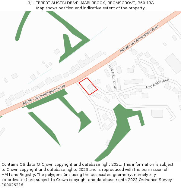3, HERBERT AUSTIN DRIVE, MARLBROOK, BROMSGROVE, B60 1RA: Location map and indicative extent of plot