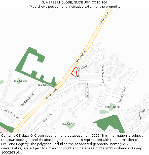 3, HERBERT CLOSE, SUDBURY, CO10 1QF: Location map and indicative extent of plot