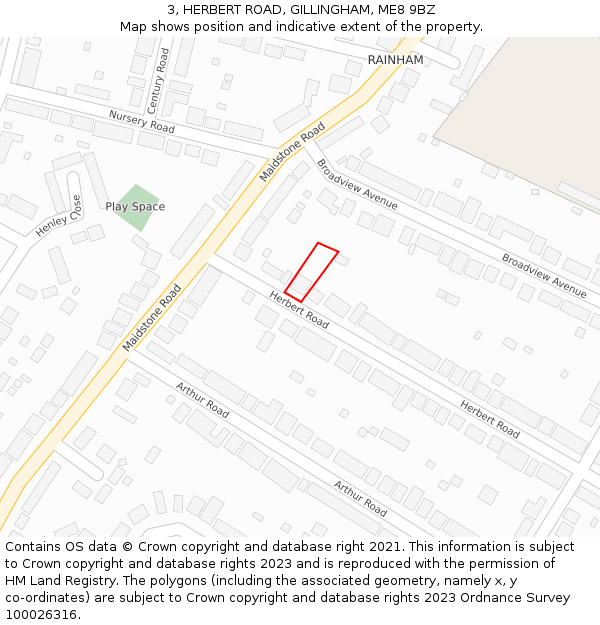 3, HERBERT ROAD, GILLINGHAM, ME8 9BZ: Location map and indicative extent of plot