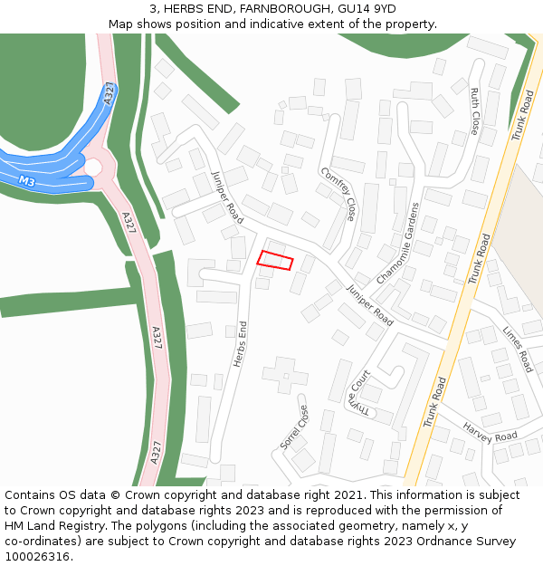 3, HERBS END, FARNBOROUGH, GU14 9YD: Location map and indicative extent of plot