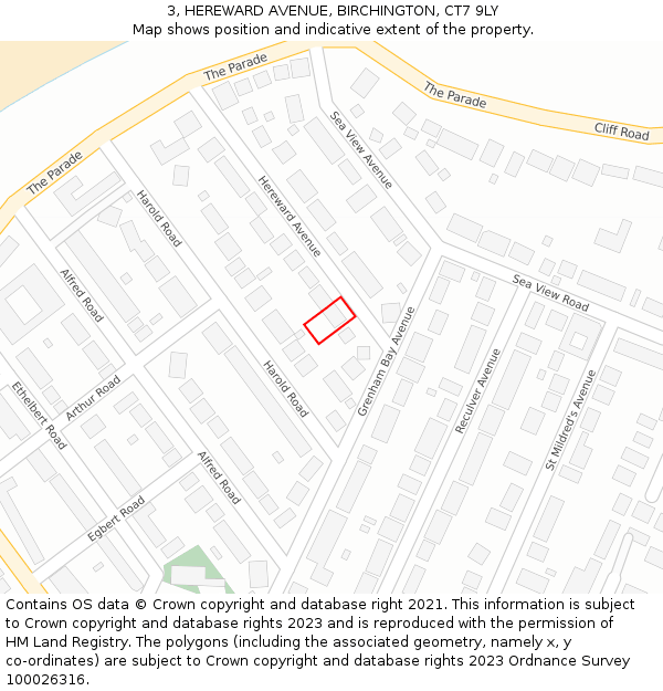 3, HEREWARD AVENUE, BIRCHINGTON, CT7 9LY: Location map and indicative extent of plot