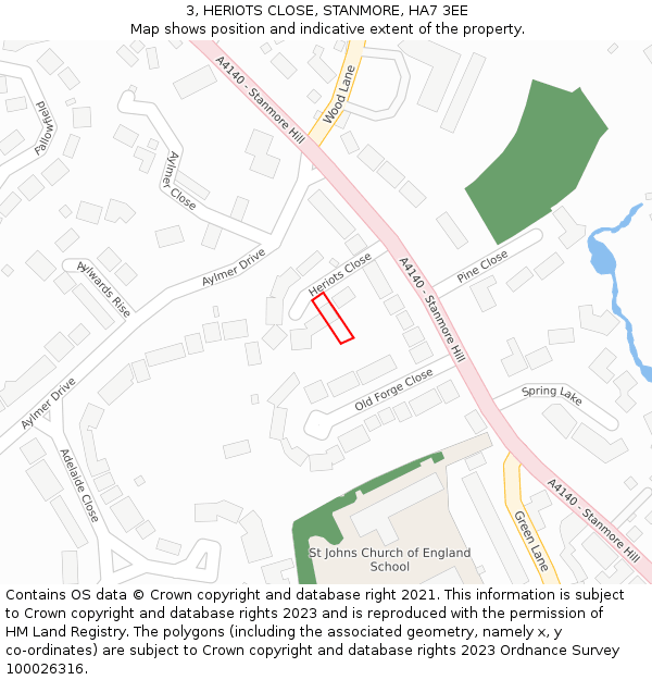 3, HERIOTS CLOSE, STANMORE, HA7 3EE: Location map and indicative extent of plot