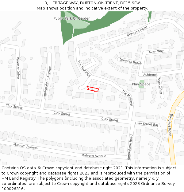 3, HERITAGE WAY, BURTON-ON-TRENT, DE15 9FW: Location map and indicative extent of plot