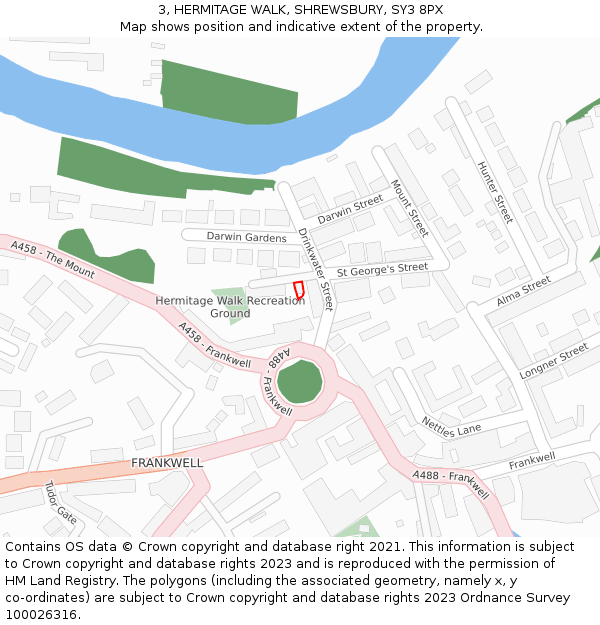 3, HERMITAGE WALK, SHREWSBURY, SY3 8PX: Location map and indicative extent of plot