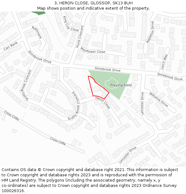 3, HERON CLOSE, GLOSSOP, SK13 8UH: Location map and indicative extent of plot