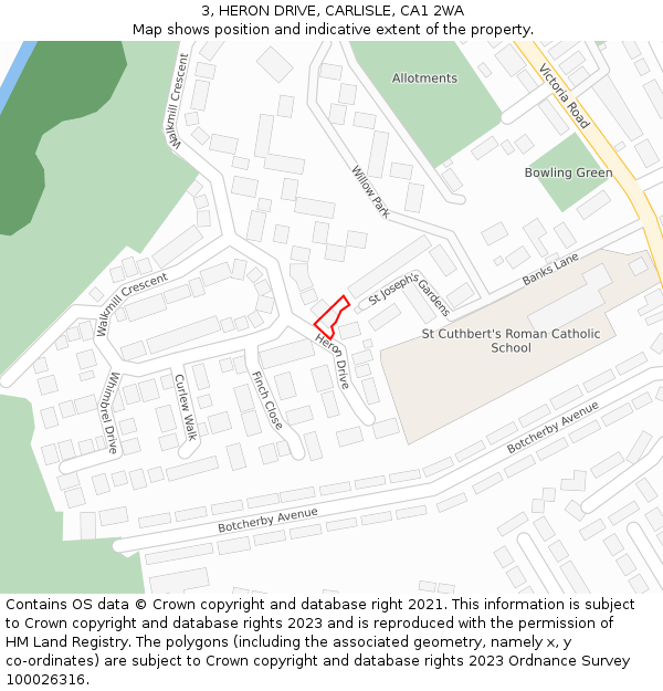 3, HERON DRIVE, CARLISLE, CA1 2WA: Location map and indicative extent of plot