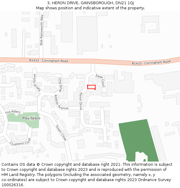 3, HERON DRIVE, GAINSBOROUGH, DN21 1GJ: Location map and indicative extent of plot